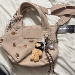 Madden Girl Beige Shoulder Bag with Charms